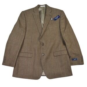 NWT CHAPS Mens 44L Wool Sport Coat Blazer Jacket Tan Plaid Classic Fit 2 Button